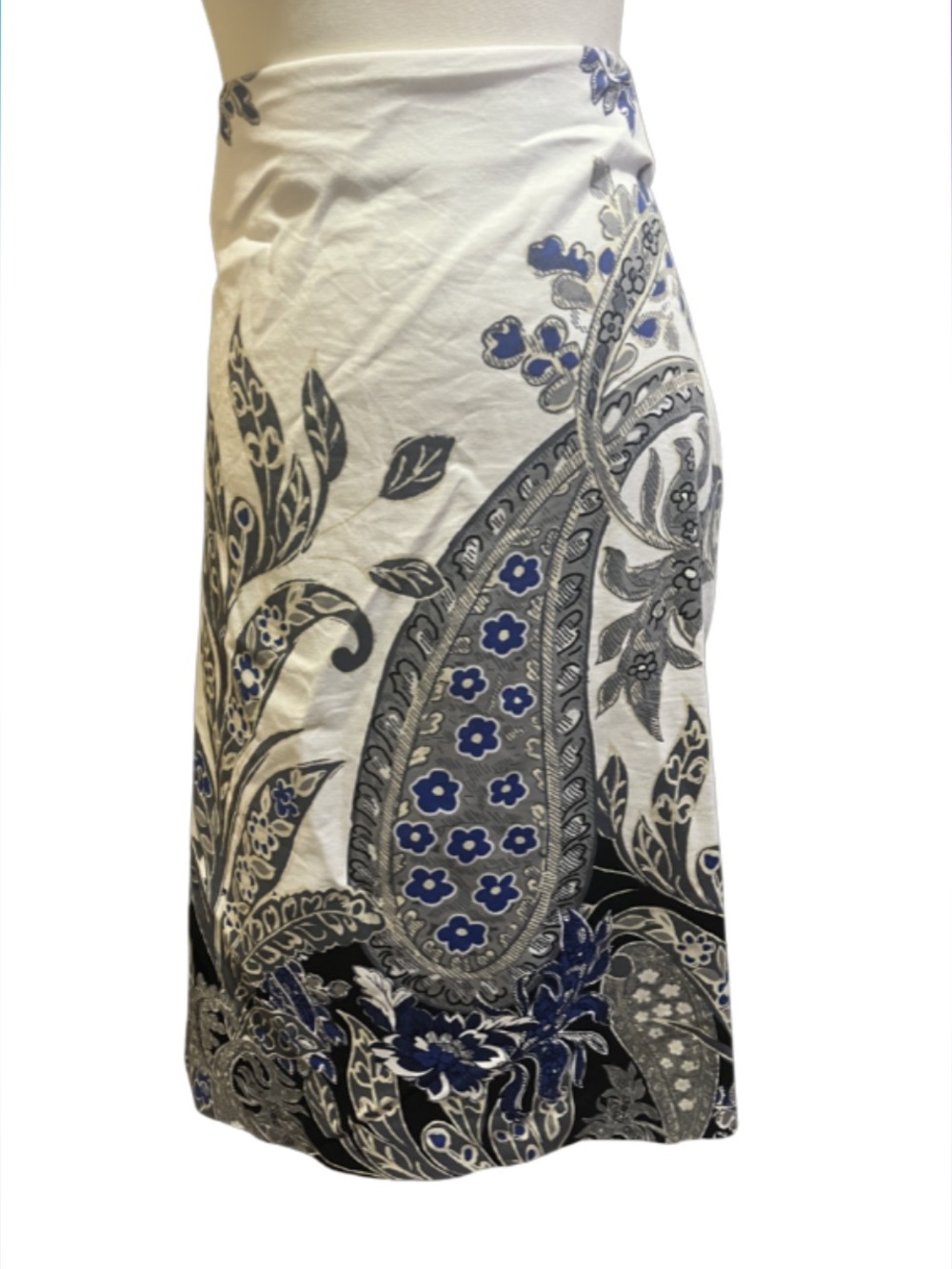 Lane Bryant The Modernist Collection Paisley Midi Skirt Blue Black White Size 28 - Picture 2 of 7